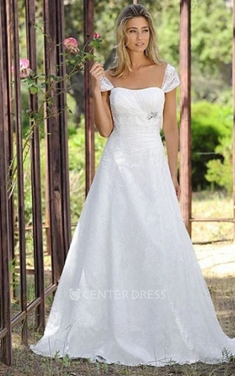 A-Line Cap Sleeve Strapless Ruched Lace Wedding Dress - UCenter Dress