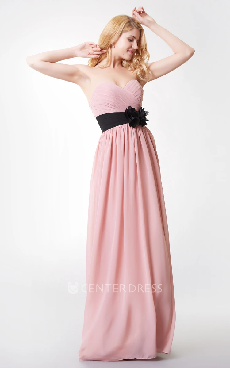 Sleeveless Floral Backless A-line Ruched Long Chiffon Dress