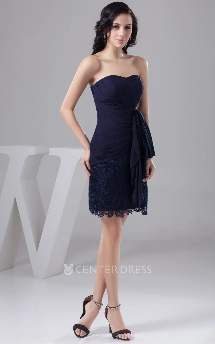 Sweetheart Criss-Cross Mini Lace Prom Dress with Ruching and Draping