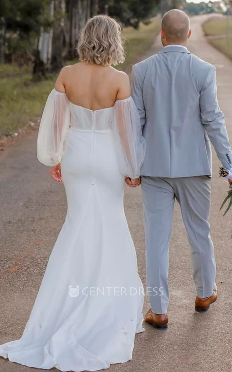 Elegant Mermaid Sweetheart Country Satin Wedding Dress With Open Back And Beading