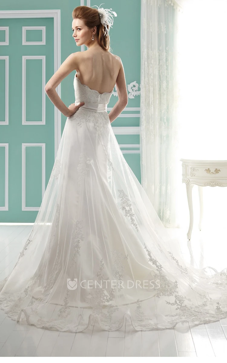 Sweetheart Long Wedding Gown with Bow Sash and Appliques
