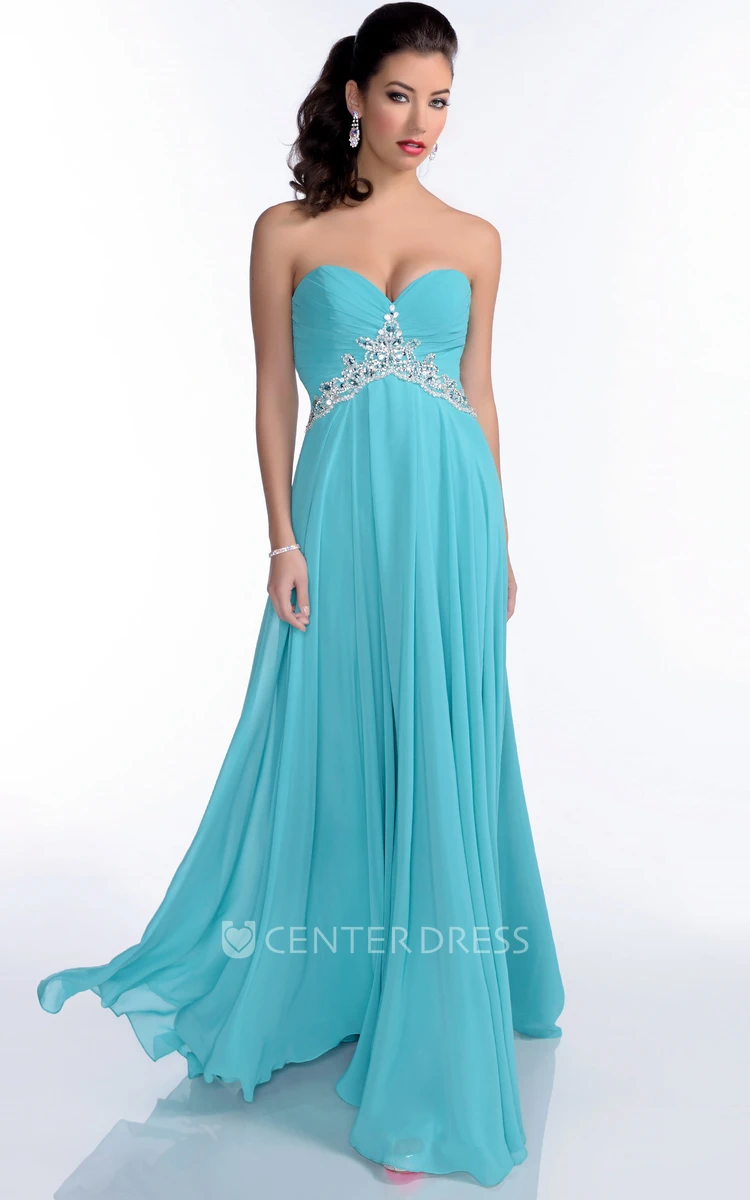 Empire Long Chiffon A-Line Prom Dress With Crystal Detailing