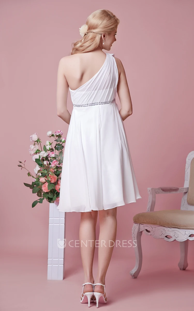 One Shoulder Short Chiffon Maternity Wedding Dress With Beading