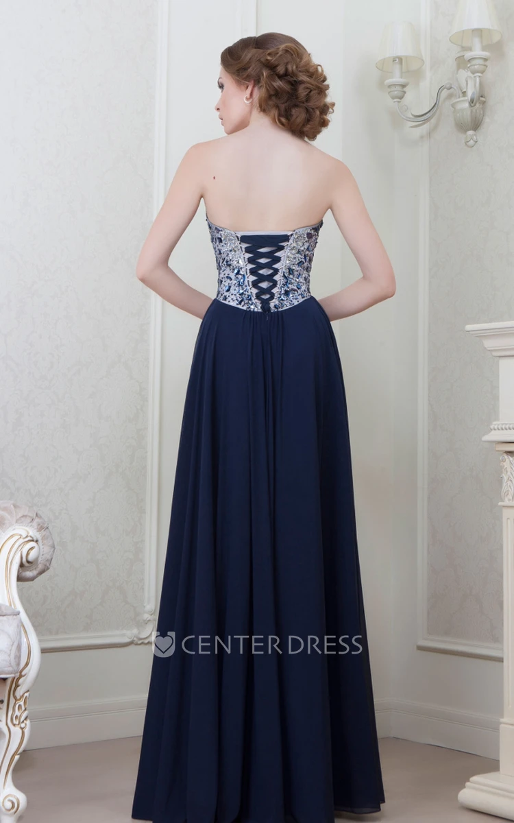 A-Line Crystal Maxi Sweetheart Sleeveless Chiffon Evening Dress