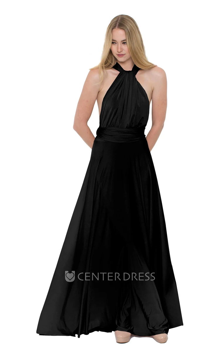 Floor-Length V-Neck Ruched Sleeveless Chiffon Muti-Color Convertible Bridesmaid Dress With Straps