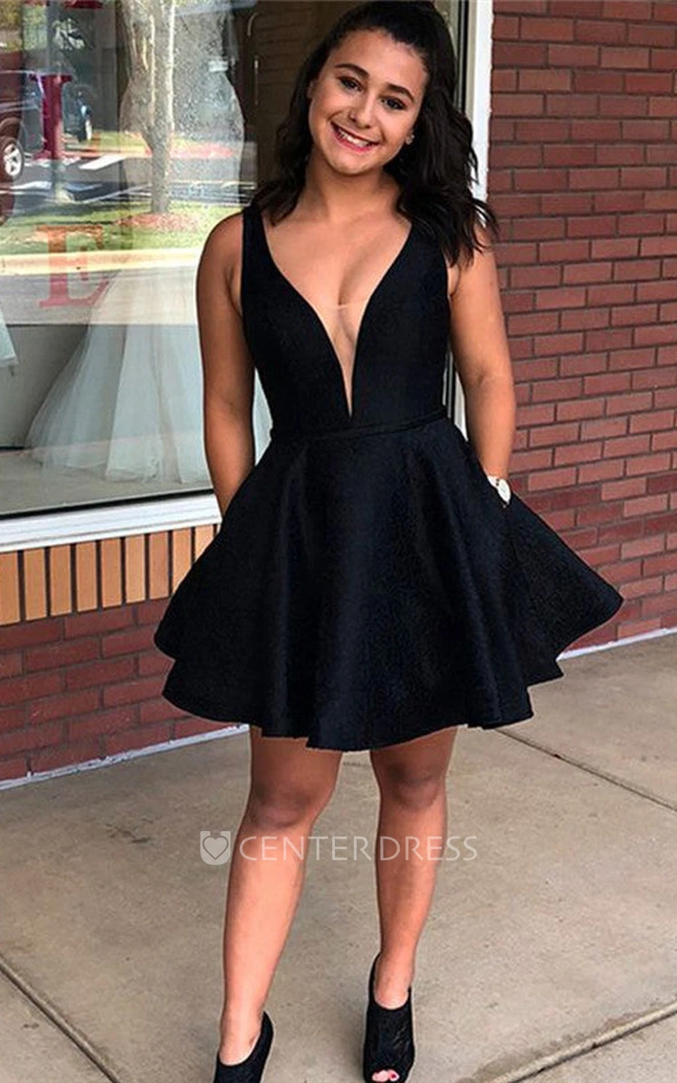 Sexy A Line Satin V-neck Homecoming Dress With Tied Back
