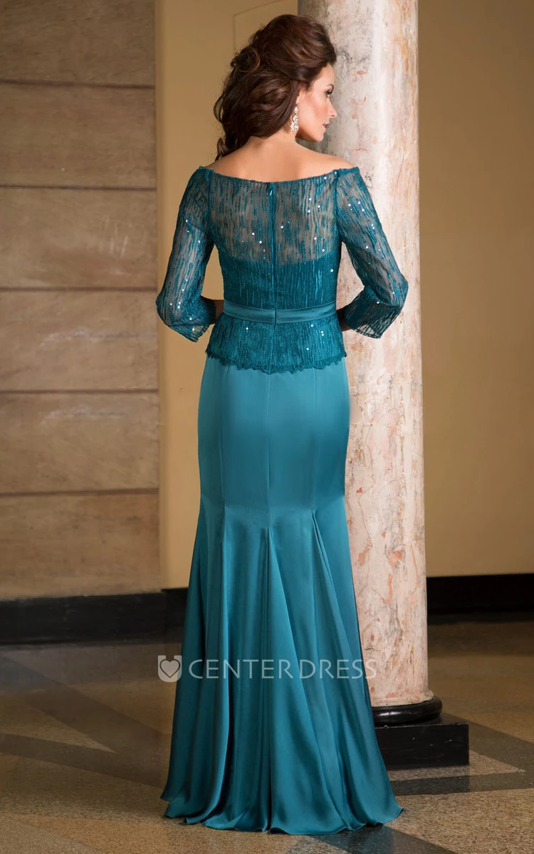 3-4 Sleeved Mermaid Mother Of The Bride Dress With Jewels And Pleats