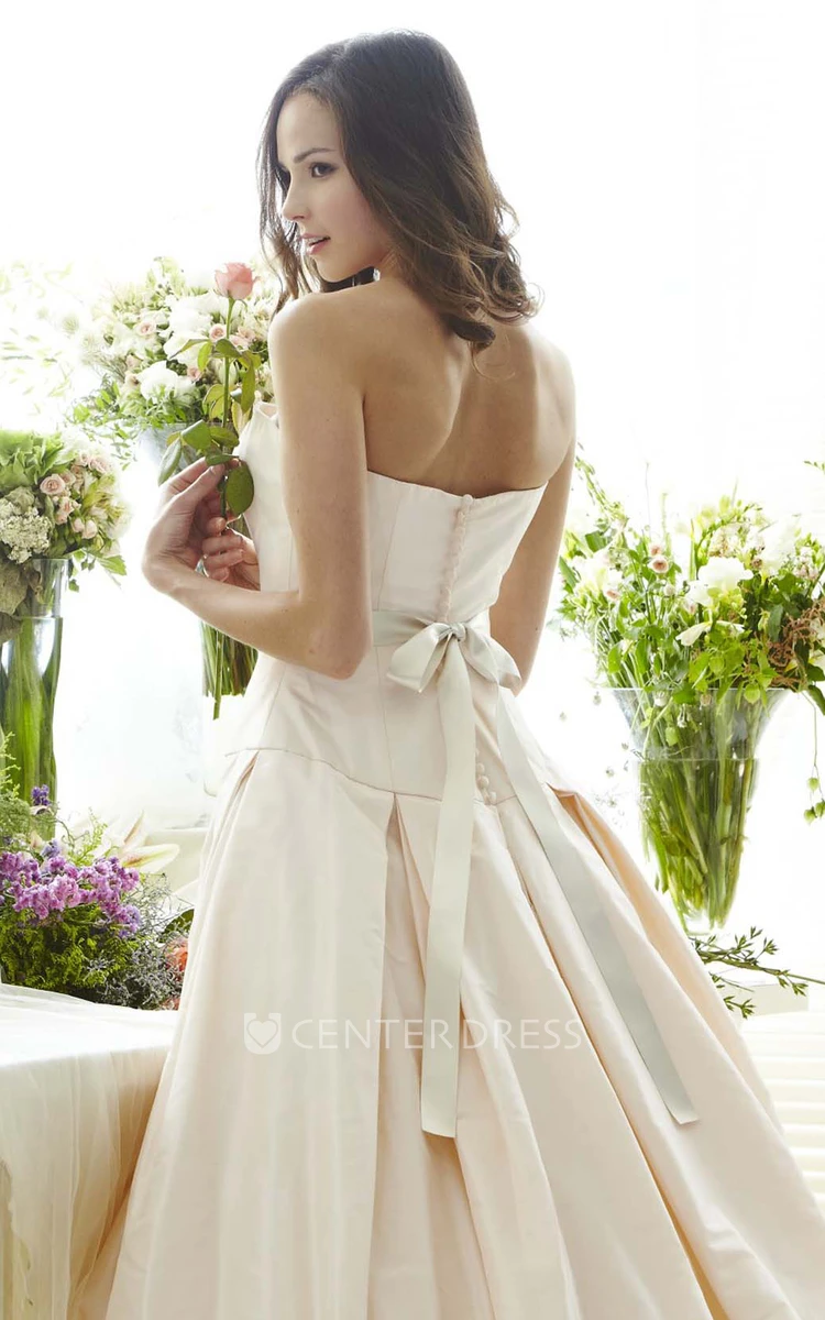 Strapless Maxi Jeweled Bowed Satin Wedding Dress With Appliques