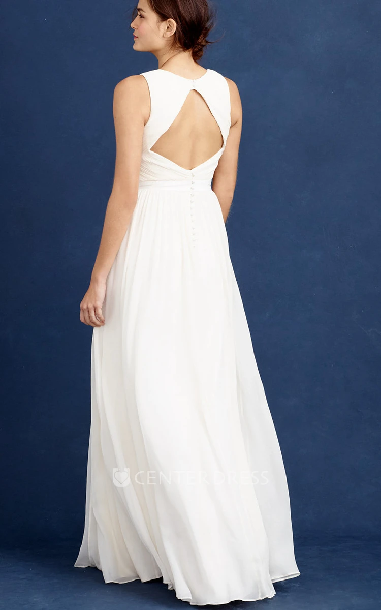 A-Line Maxi Jeweled Sleeveless V-Neck Chiffon Wedding Dress With Pleats