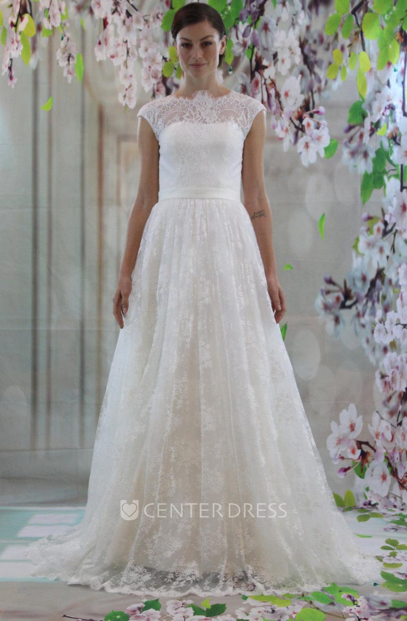 high neck cap sleeve wedding dress