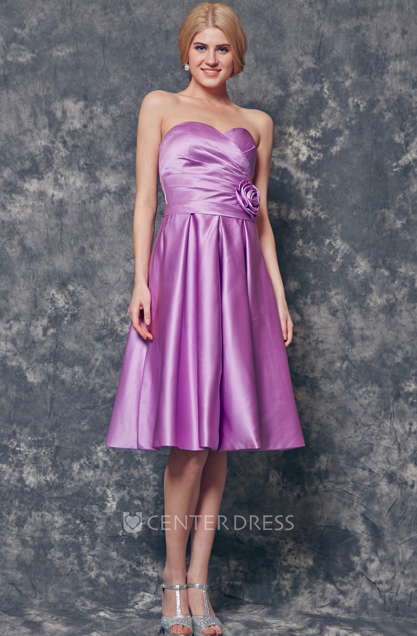 knee length purple satin dress