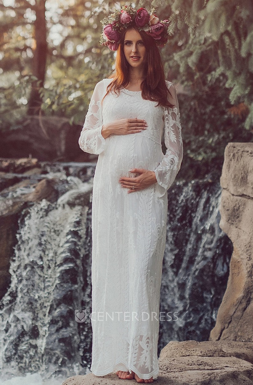 Sheath Floor Length Long Sleeve Empire Maternity Wedding Dress Ucenter Dress